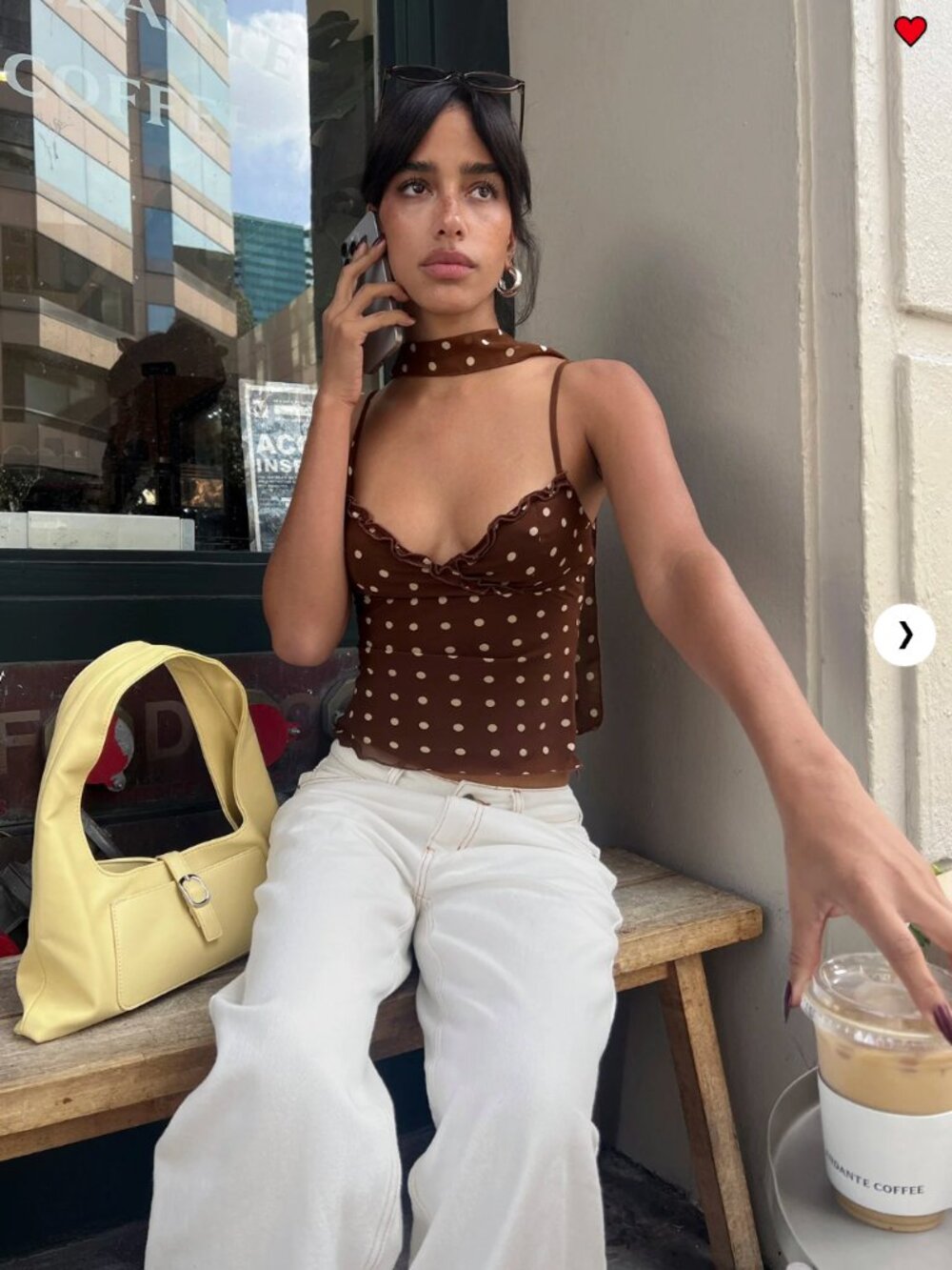 Princess Polly Mishy Scarf Detail Cami Top Brown Polka Dot